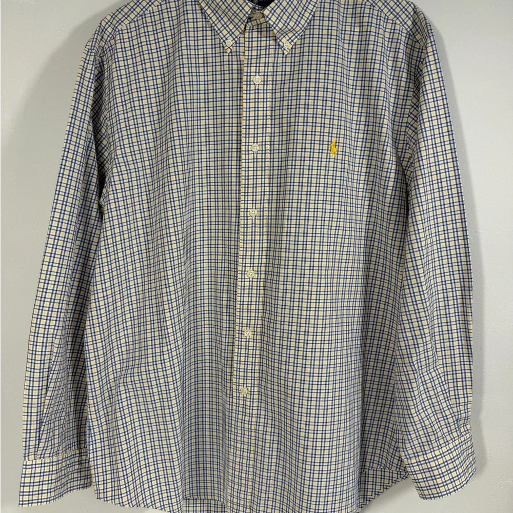 Polo by Ralph‎ Lauren Men's Blue yellow White long sleeve Plaid Shirt X-Large